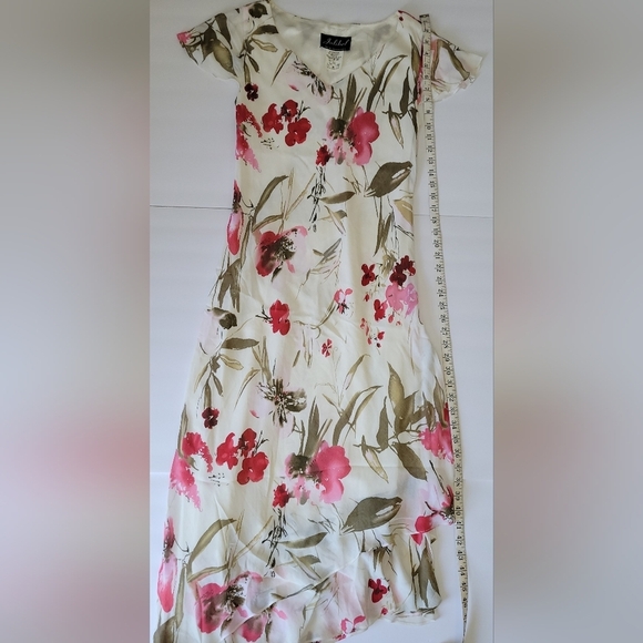 Jolibel Vintage Cream Floral Tiered Ruffle Asymmetrical Flutter Sleeve Y2K Dress - Picture 6 of 9